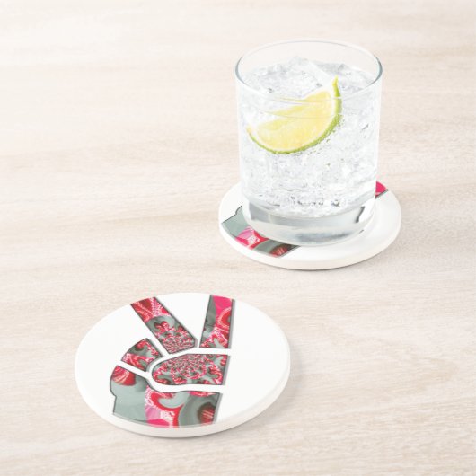 Power in der Palme: Der Zwei-Finger-Salute Sandstein Untersetzer (Seite)