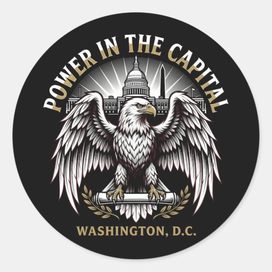 Power in the Capital Washington DC Bald Eagle Art Runder Aufkleber (Vorderseite)