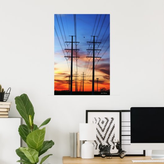Power Line Sunset Poster Print (Heimbüro)