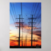 Power Line Sunset Poster Print (Vorne)