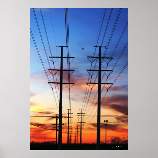 Power Line Sunset Poster Print (Vorne)