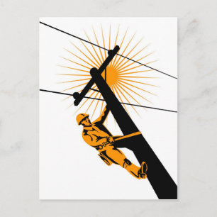 Power Lineman Electrician Worker Postkarte