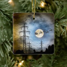 Power Lines, Weihnachten und Vollmond Weihnachten Keramikornament