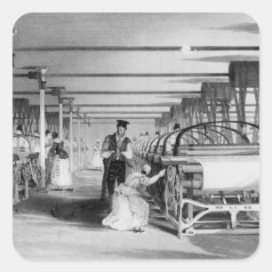 Power Loom Weaving, graviert von J. Tingle, 1835 Quadratischer Aufkleber
