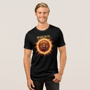 Power-Löwen-Grafik, Flammenkronen-Design, Tri-Blend Shirt
