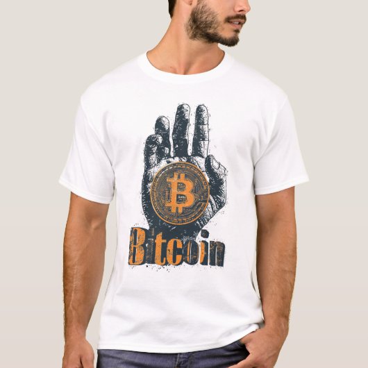 Power of Bitcoin Cryptocurrency Hand Design T-Shirt (Vorderseite)