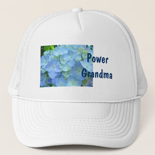 Power Oma hats Blue Hydrangea Blume Truckerkappe (Vorderseite)