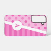 Power Pink Polka Dot and Strip Pattern Samsung Galaxy Hülle (Rückseite (Horizontal))