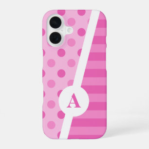 Power Pink Punkte- und Streifenmuster iPhone 16 Hülle
