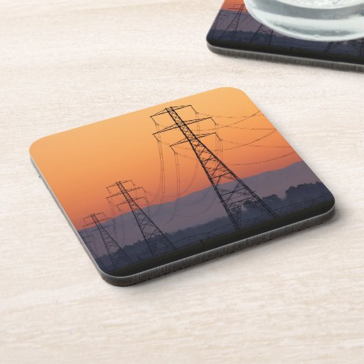 Power Pylons bei Sonnenuntergang Getränkeuntersetzer (Linke Seite)