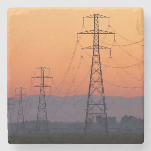 Power Pylons bei Sonnenuntergang Steinuntersetzer (Vorderseite)