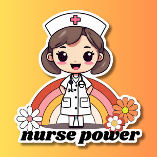 Power Retro-Krankenschwester und Regenbogen wasser Aufkleber