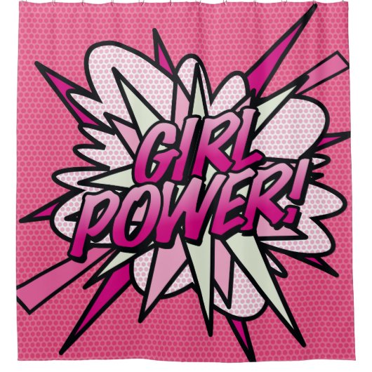 Power Spaß Retro Comic Pop Rosa Duschvorhang (Vorderseite)