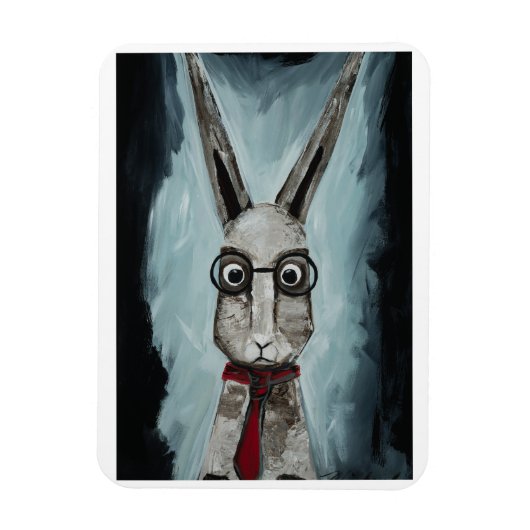 Power Tie. A rabbit with eye glasses and a red tie Magnet (Vertikal)