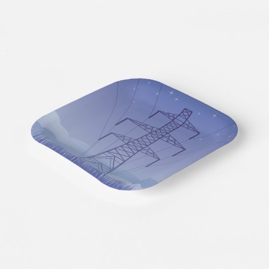 Power-Übertragungsturm am Night Sky Pappteller (Gewinkelt)