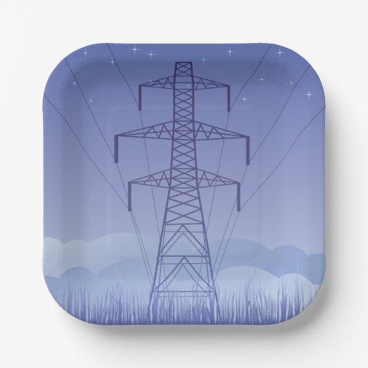 Power-Übertragungsturm am Night Sky Pappteller (Vorderseite)