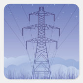 Power-Übertragungsturm am Night Sky Quadratischer Aufkleber (Vorderseite)