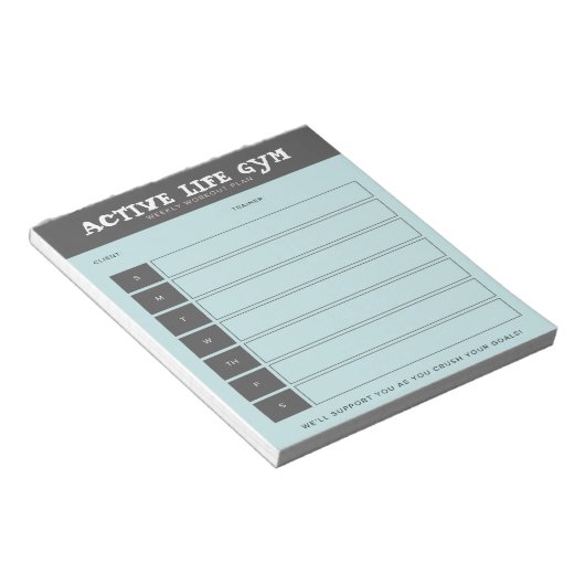 Power Up: Blue & Black Weekly Workout Plan Notepad Notizblock (angewinkelt)