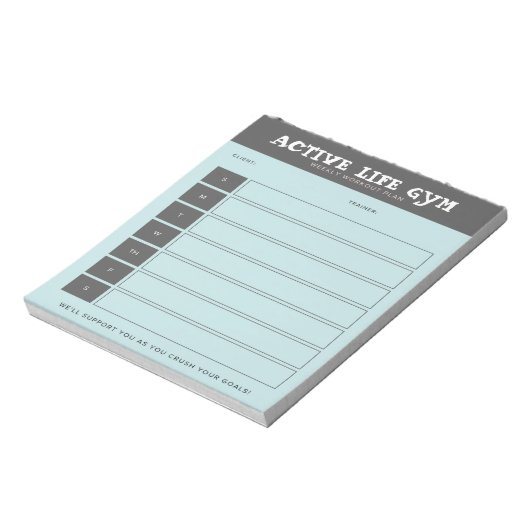 Power Up: Blue & Black Weekly Workout Plan Notepad Notizblock (Rotiert)