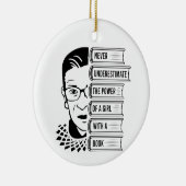 Power von Mädchen mit Buch nie unterschätzen Keramik Ornament (Rechts)