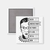Power von Mädchen mit Buch nie unterschätzen Magnet (Vorderseite/Rückseite)