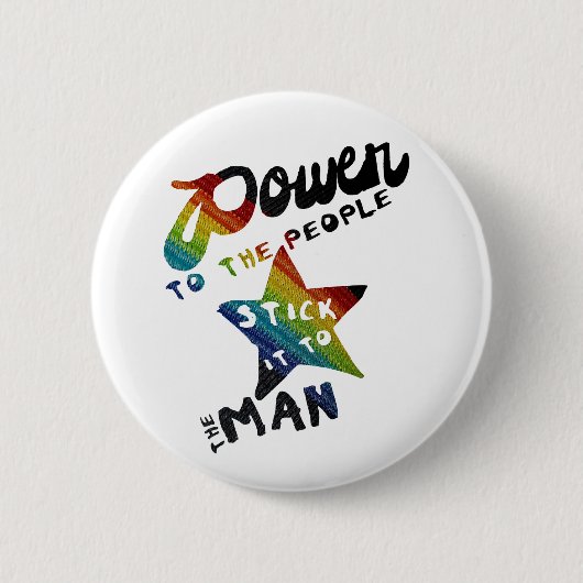 Power zu den Leuten (Retro Regenbogen-Flecken) Button (Vorderseite)