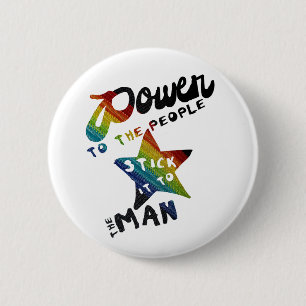 Power zu den Leuten (Retro Regenbogen-Flecken) Button