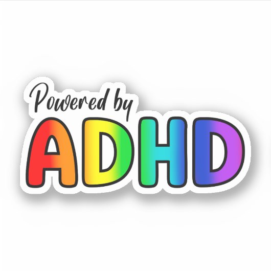 Powered by ADHD | Rainbow Typografie Aufkleber (Vorderseite)