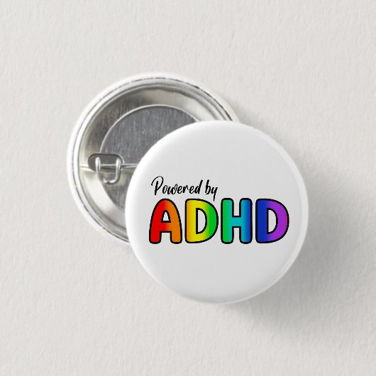 Powered by ADHD | Rainbow Typografie Button (Vorne & Hinten)