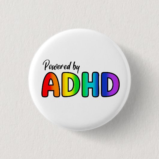 Powered by ADHD | Rainbow Typografie Button (Vorderseite)