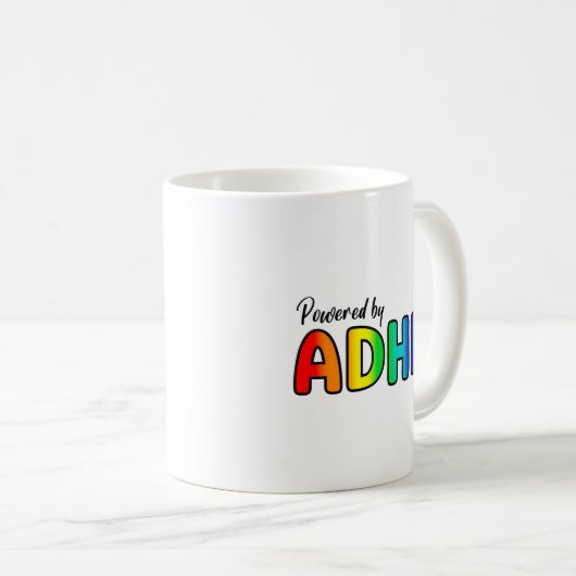 Powered by ADHD | Rainbow Typografie Kaffeetasse (VorderseiteRechts)