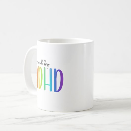 Powered by ADHD | Rainbow Typografie Kaffeetasse (Vorderseite Links)