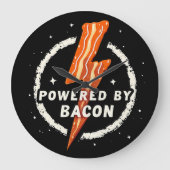 Powered by Bacon Funny Retro Feinschmecker Ästheti Große Wanduhr (Vorderseite)