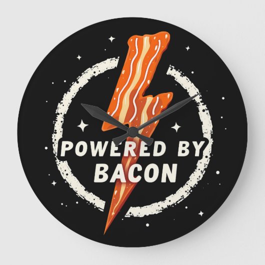 Powered by Bacon Funny Retro Feinschmecker Ästheti Große Wanduhr (Vorderseite)