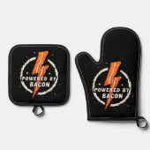 Powered by Bacon Funny Retro Feinschmecker Ästheti Ofenhandschuh & Topflappen-Set (Vorderseite)