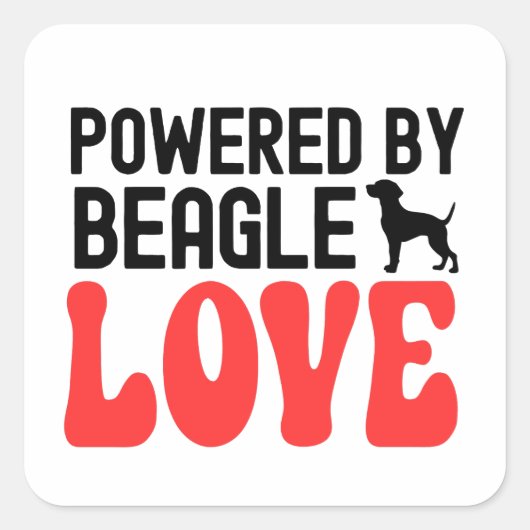 Powered By Beagle Love Quadratischer Aufkleber (Vorderseite)
