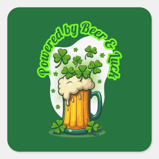 Powered by Beer St Patrick’s Day - Autocolante Quadratischer Aufkleber (Vorderseite)