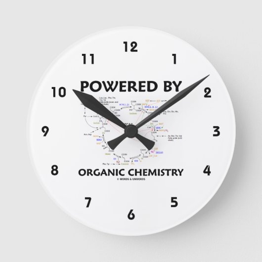 Powered by Bio Chemistry (Krebs Cycle) Runde Wanduhr (Vorderseite)