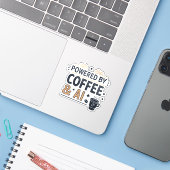 Powered by Coffee & AI Retro Tech Vector Aufkleber (Laptop mit iPhone)