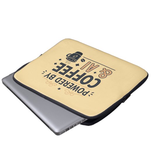 Powered by Coffee & AI Retro Tech Vector Laptopschutzhülle (Vorne Knopf)