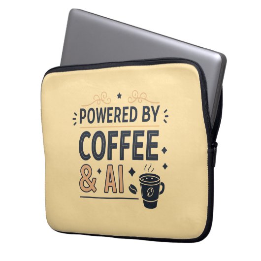 Powered by Coffee & AI Retro Tech Vector Laptopschutzhülle (Vorderseite Links)