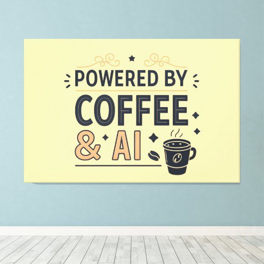 Powered by Coffee & AI Retro Tech Vector Leinwanddruck (Insitu (Holzboden))