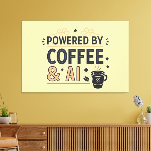 Powered by Coffee & AI Retro Tech Vector Leinwanddruck (Insitu (Wohnzimmer))