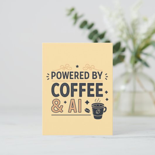 Powered by Coffee & AI Retro Tech Vector Postkarte (Stehend Vorderseite)