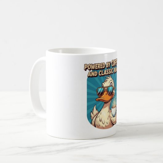 Powered by Coffee and Classic Rock - Cool Duck Kaffeetasse (Vorderseite Links)