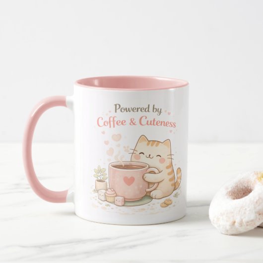 Powered by Coffee and Cuteness Cute Cat Sweet Pink Tasse (Mit Donut)