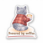 "Powered by Coffee" Cat Holding A Cup of Coffee Aufkleber (Vorderseite)