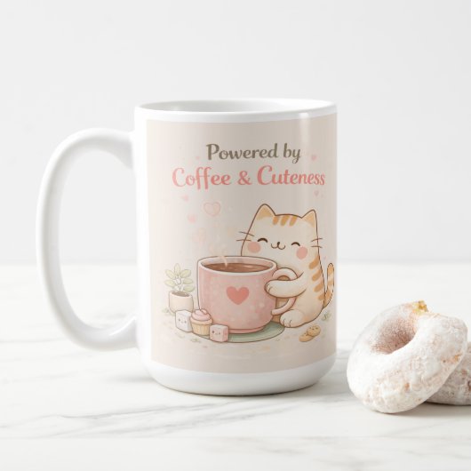 Powered by Coffee & Cuteness Cute Cat Sweet Cream Kaffeetasse (Mit Donut)