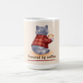 "Powered by Coffee" Katze hält eine Tasse Kaffee (Mittel)
