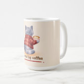 "Powered by Coffee" Katze hält eine Tasse Kaffee (VorderseiteRechts)
